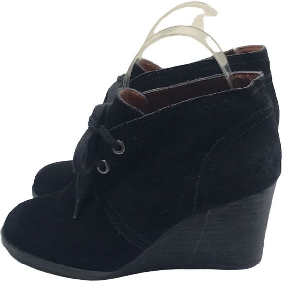 Lucky Brand Sway Black Suede Leather Wedge Ankle Booties - Picture 3 of 10
